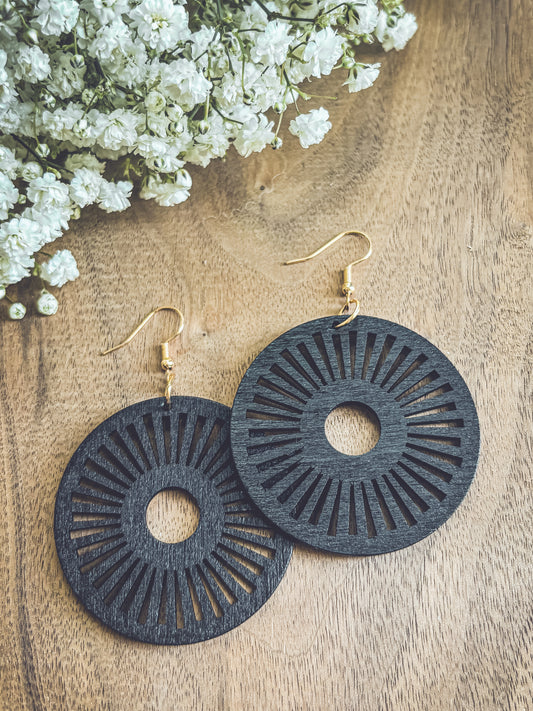 Beautiful Black Wooden Laser Cut Earrings