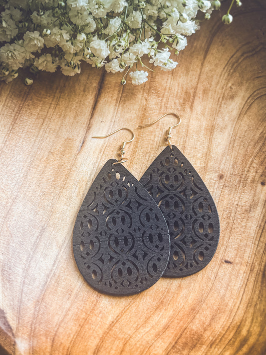 Beautiful Black Wooden Laser Cut Earrings