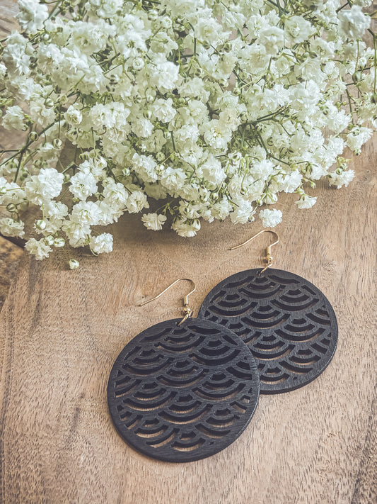 Beautiful Black Wooden Laser Cut Earrings