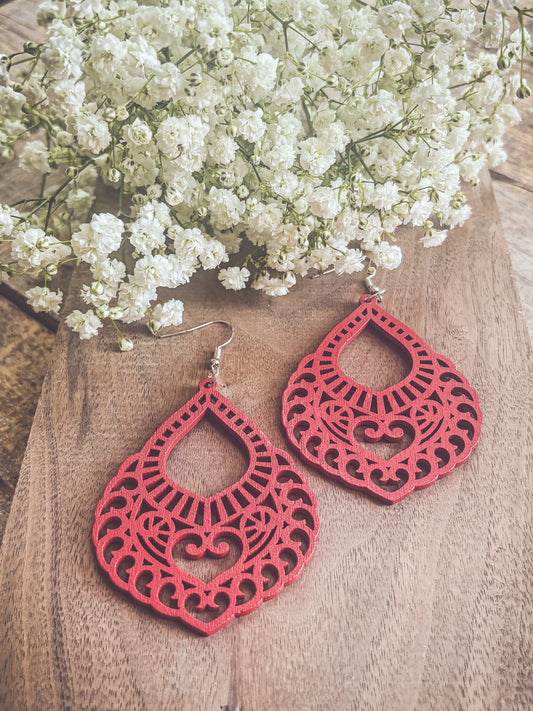 Beautiful Red Wood Earrings