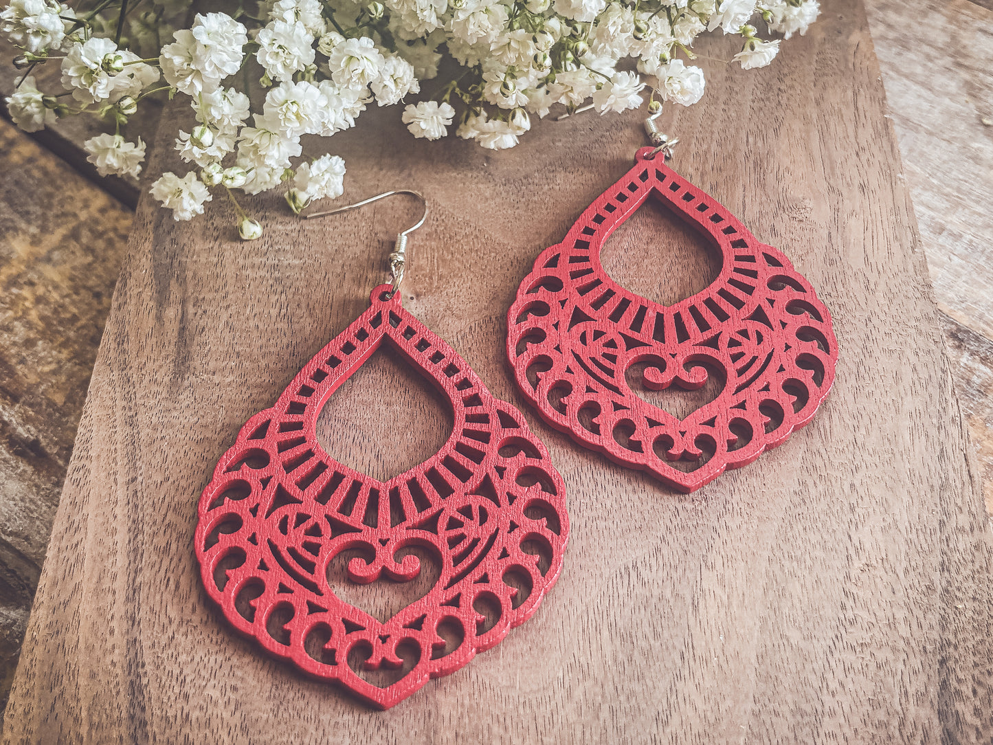 Beautiful Red Wood Earrings