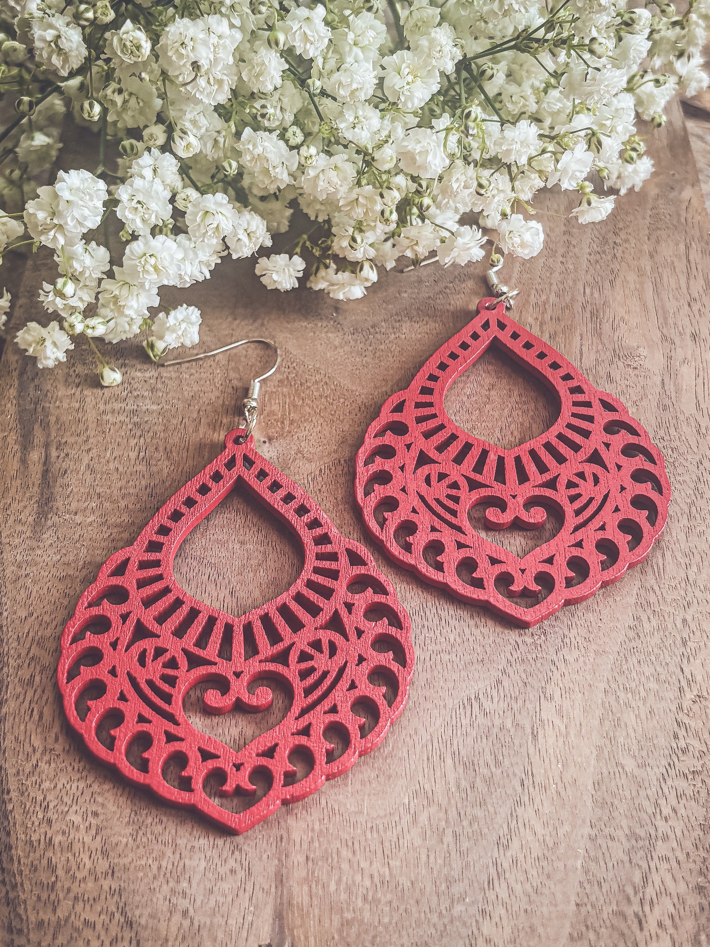 Beautiful Red Wood Earrings