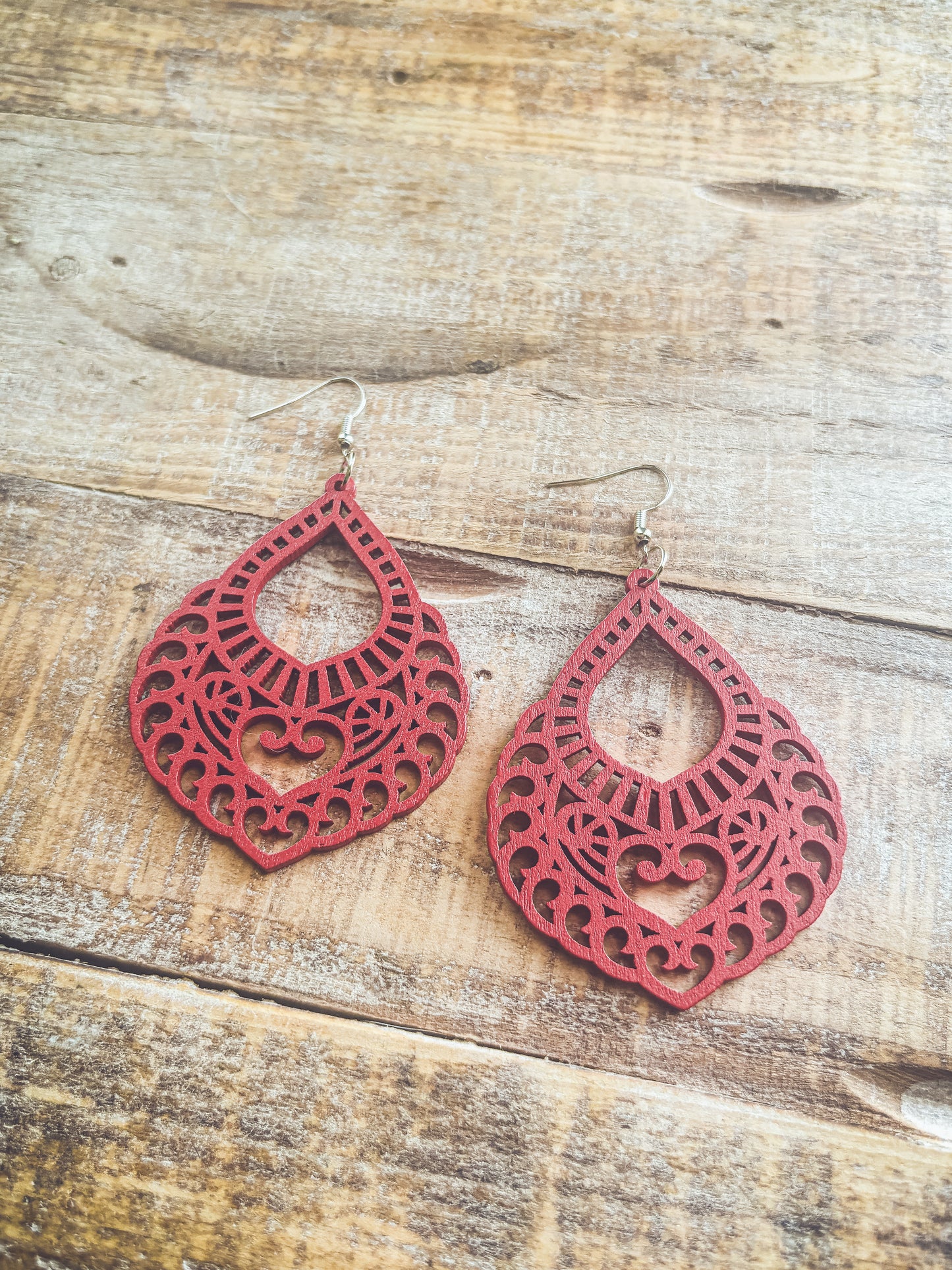 Beautiful Red Wood Earrings