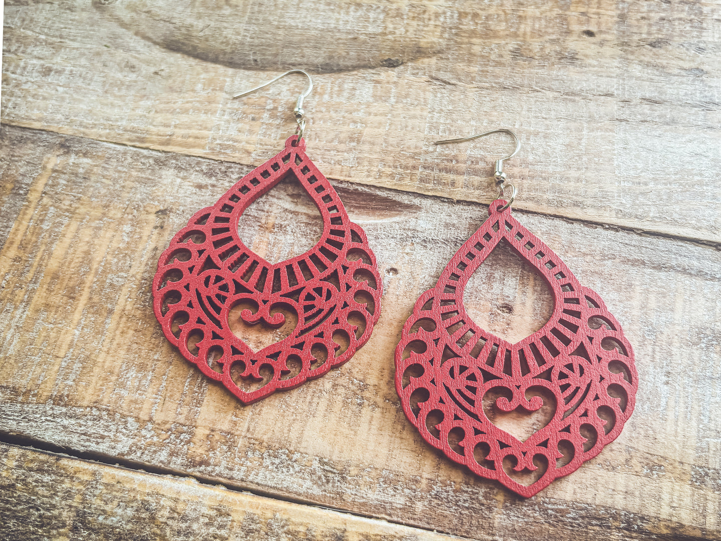 Beautiful Red Wood Earrings