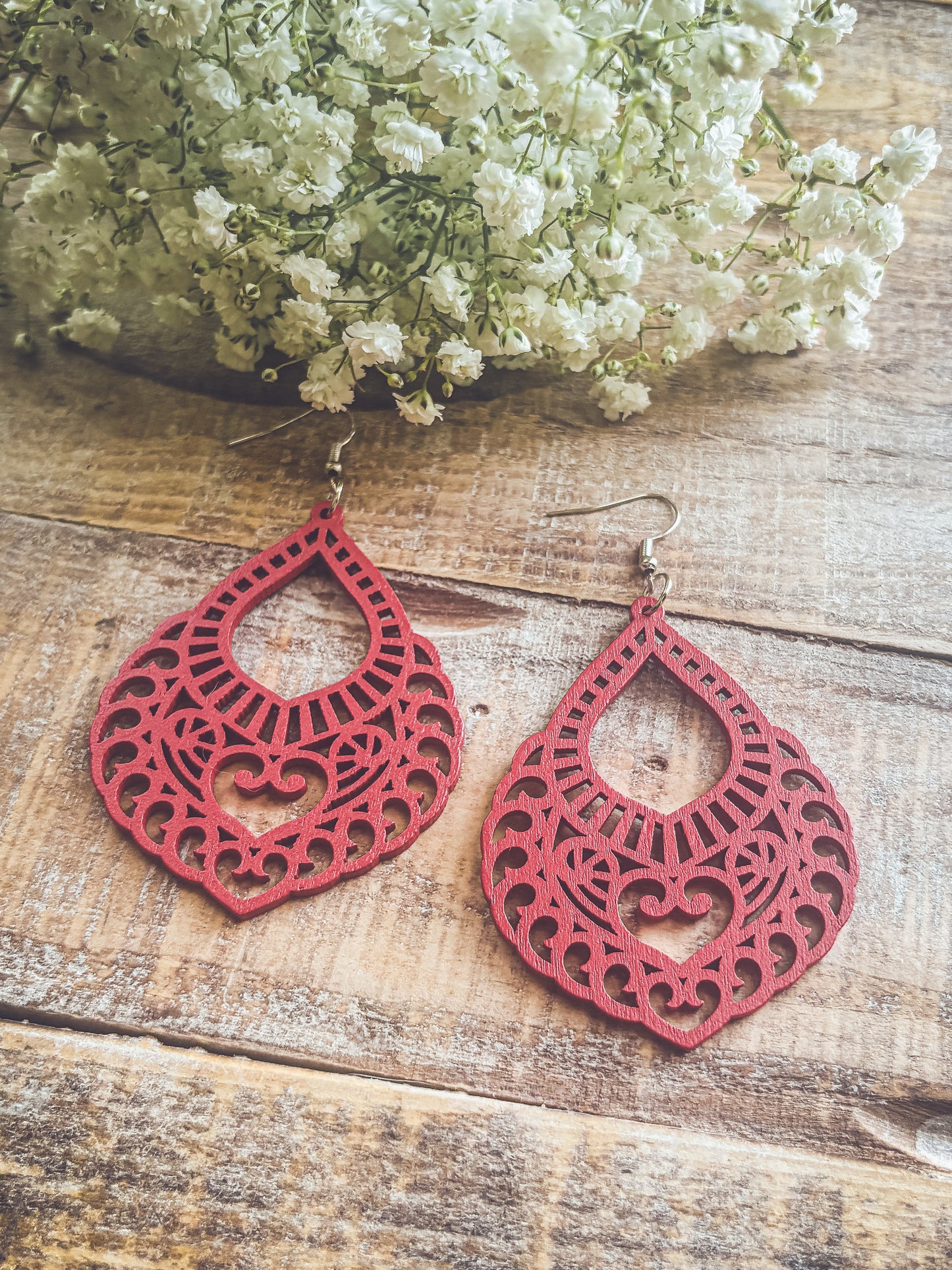 Beautiful Red Wood Earrings