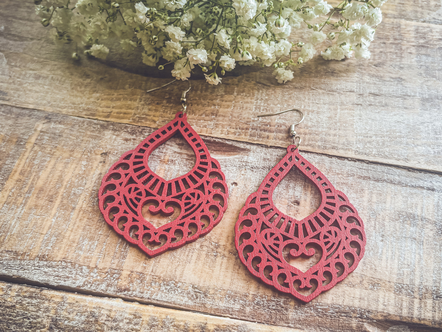 Beautiful Red Wood Earrings
