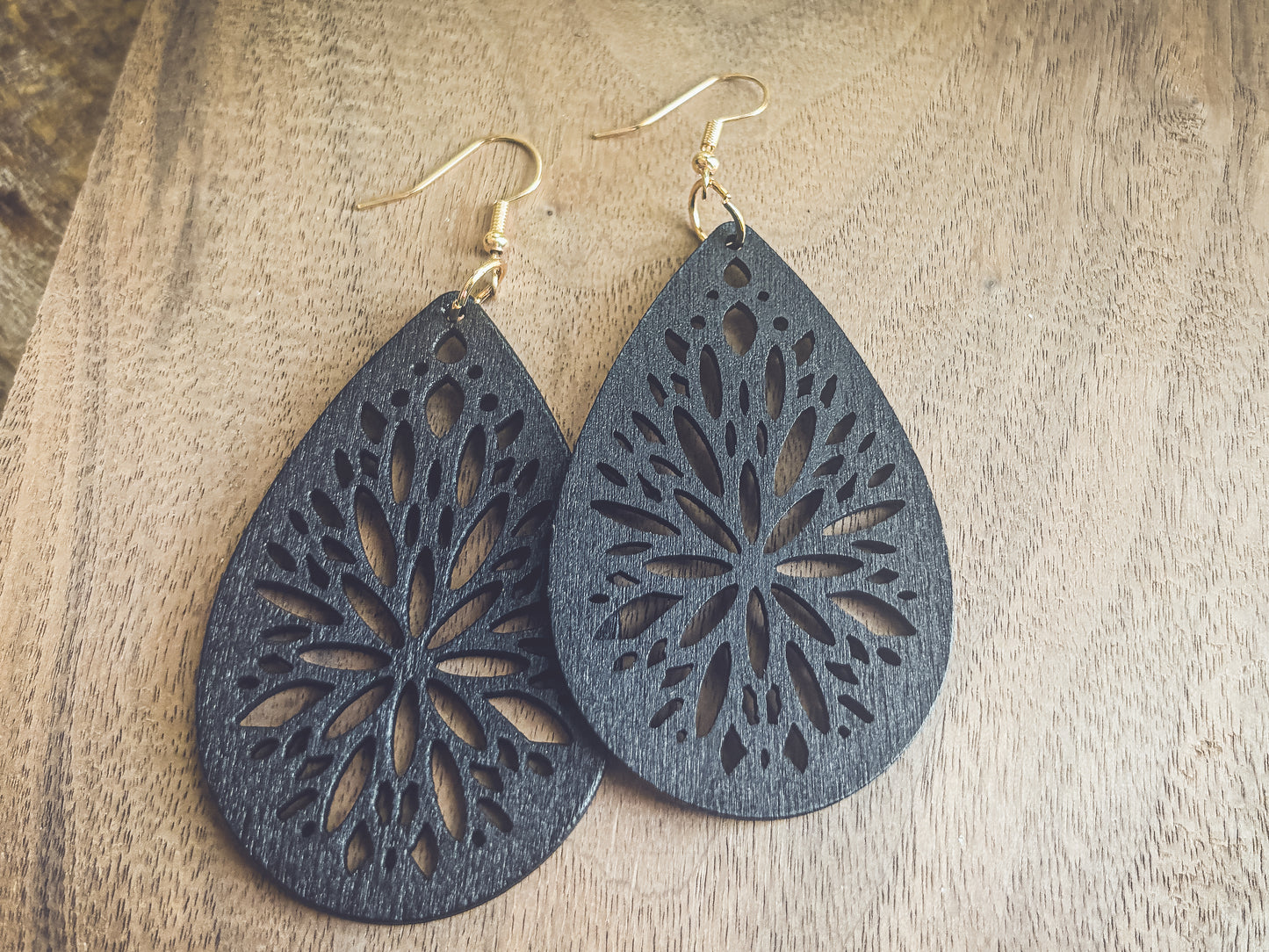 Beautiful Black Wooden Laser Cut Earrings