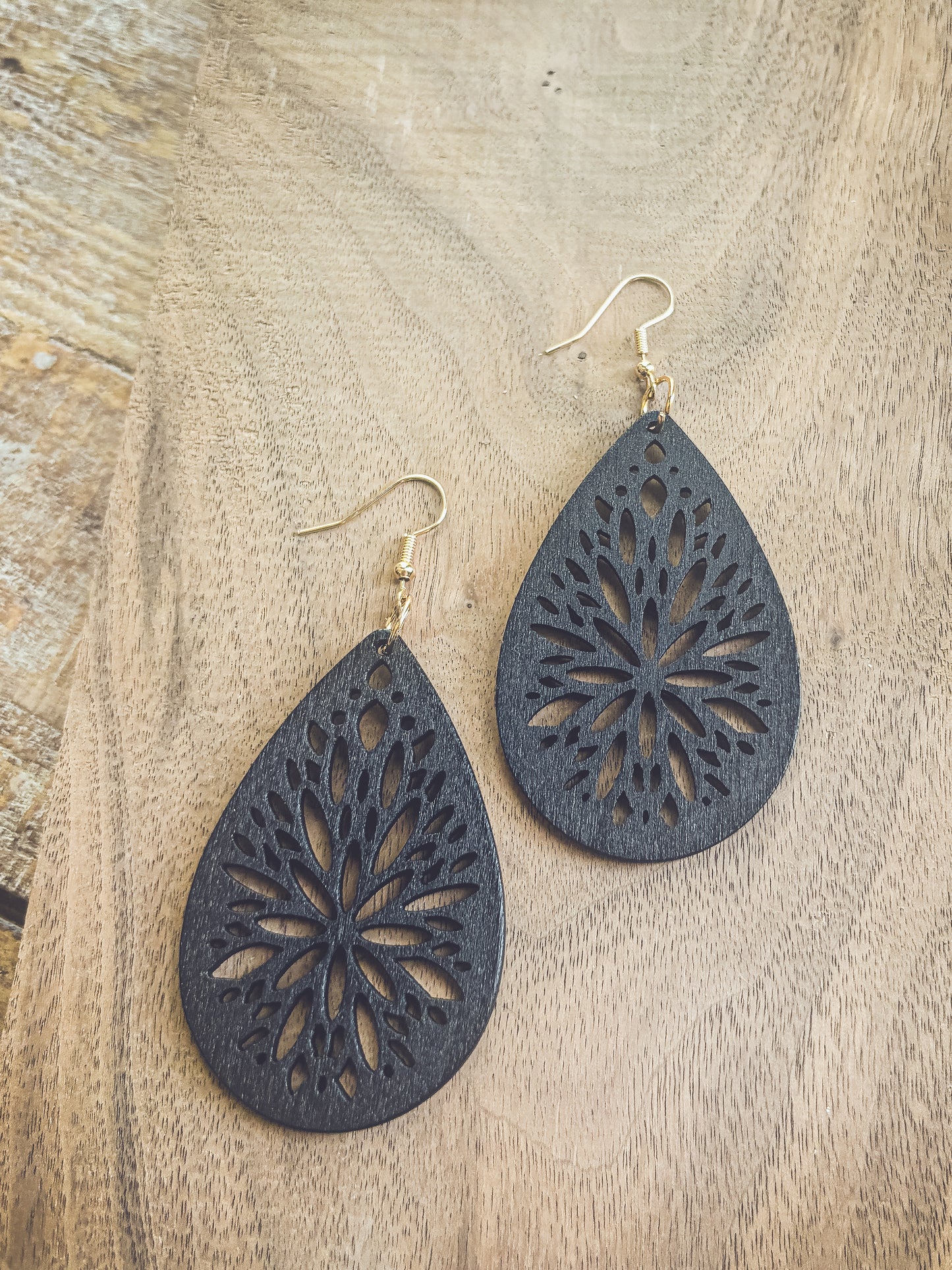 Beautiful Black Wooden Laser Cut Earrings