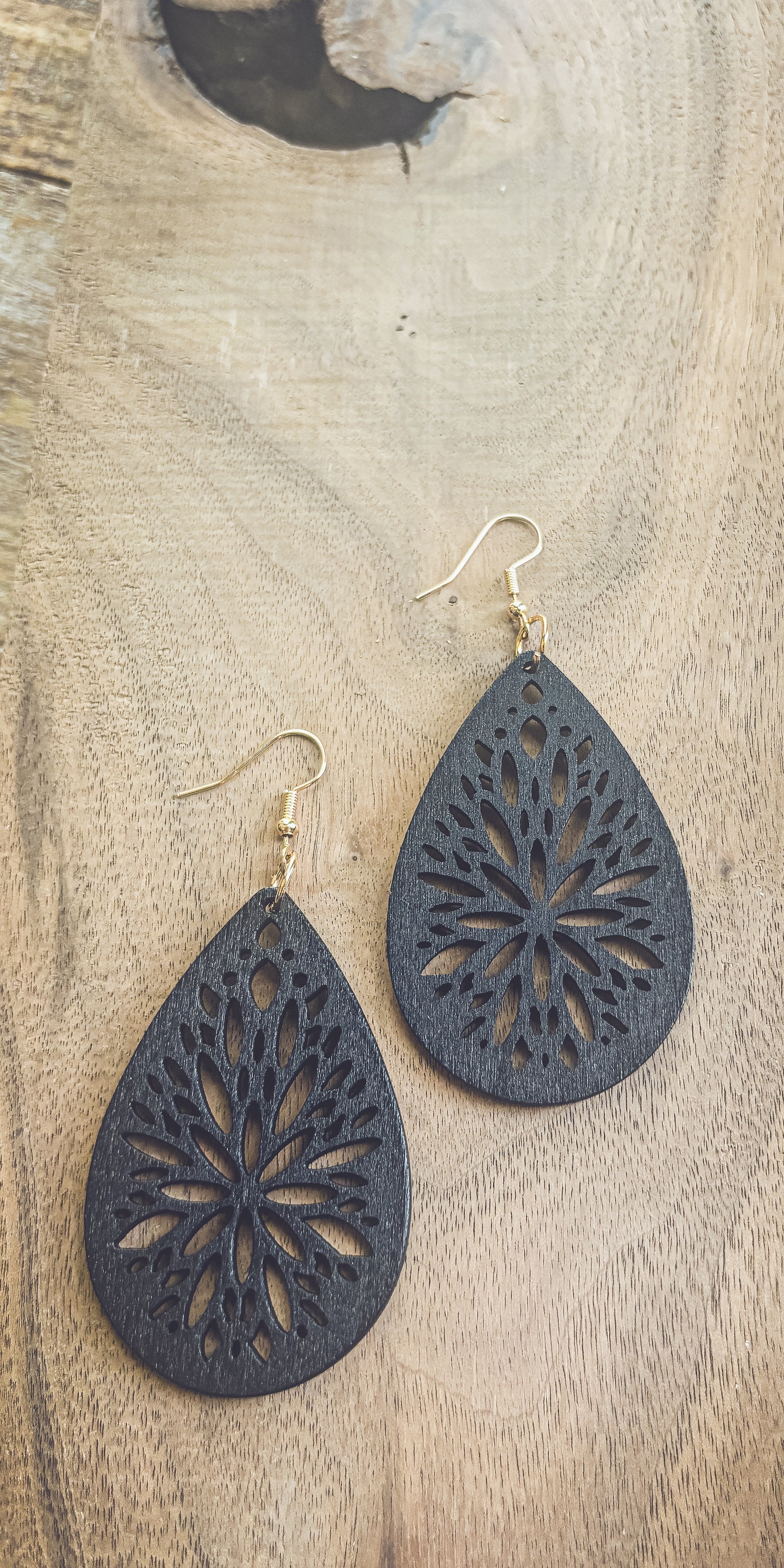Beautiful Black Wooden Laser Cut Earrings