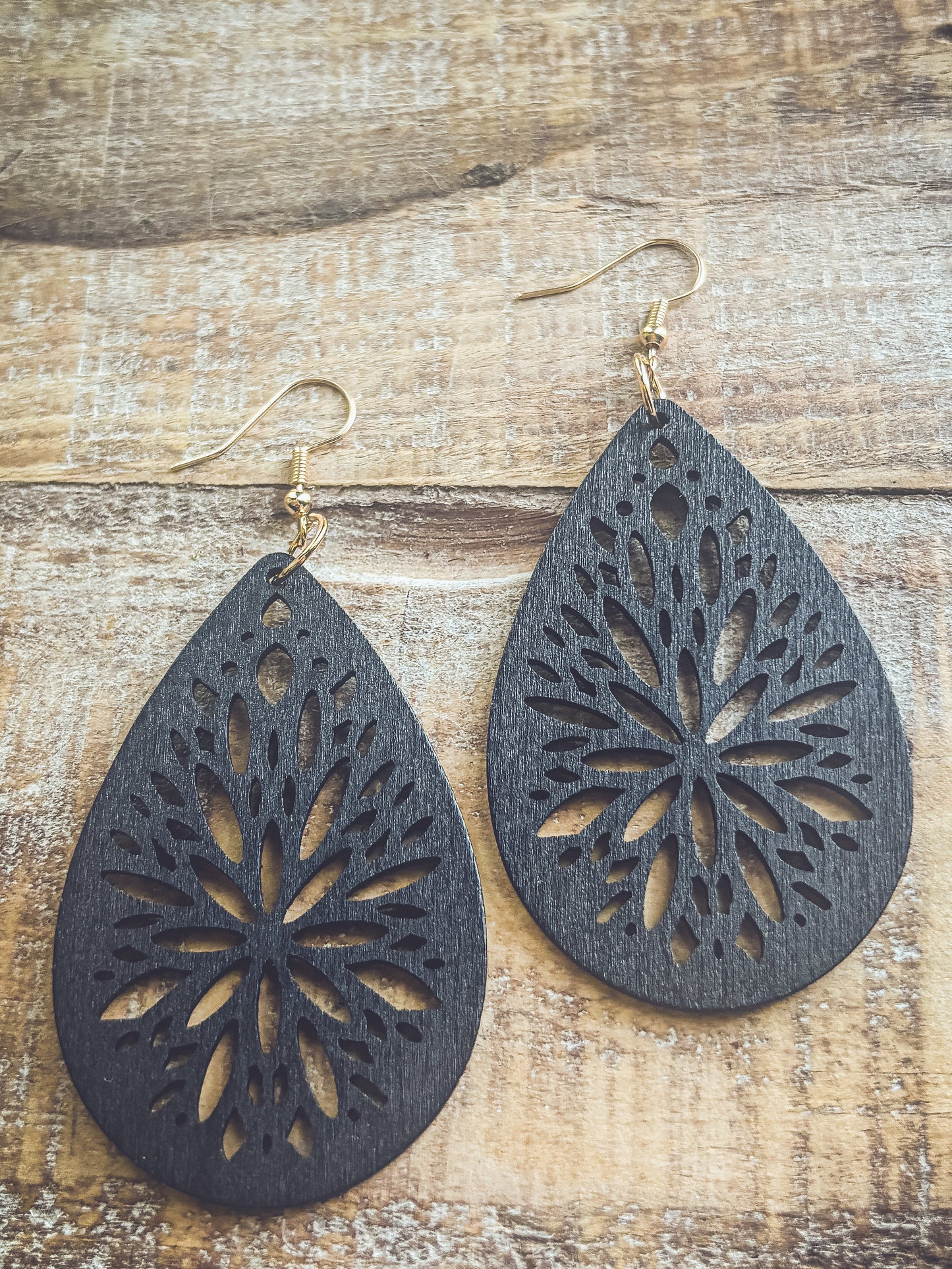Beautiful Black Wooden Laser Cut Earrings