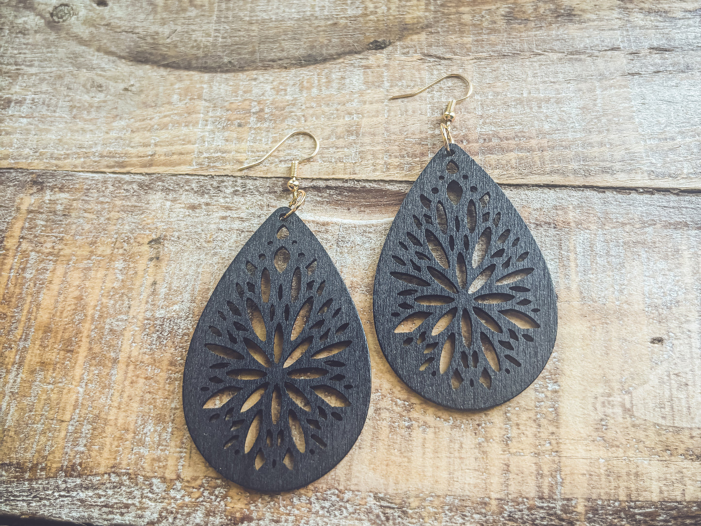 Beautiful Black Wooden Laser Cut Earrings