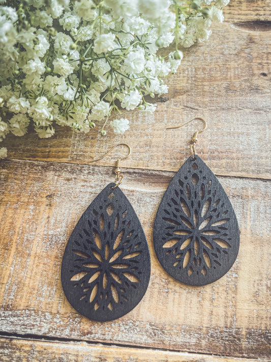 Beautiful Black Wooden Laser Cut Earrings