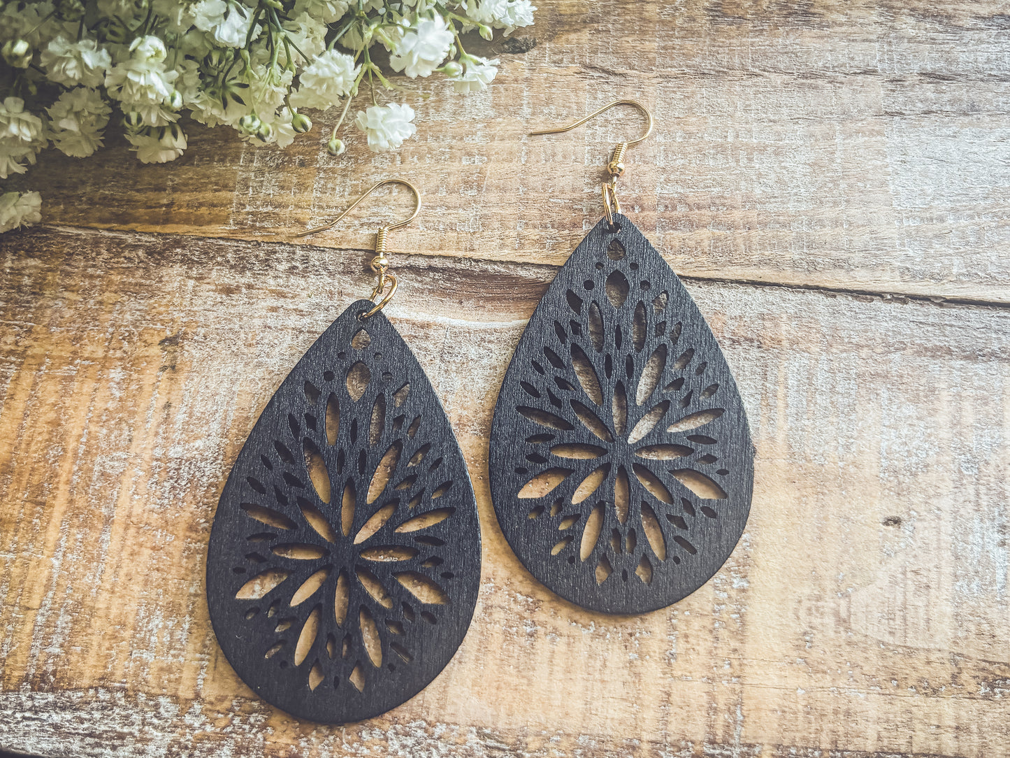 Beautiful Black Wooden Laser Cut Earrings