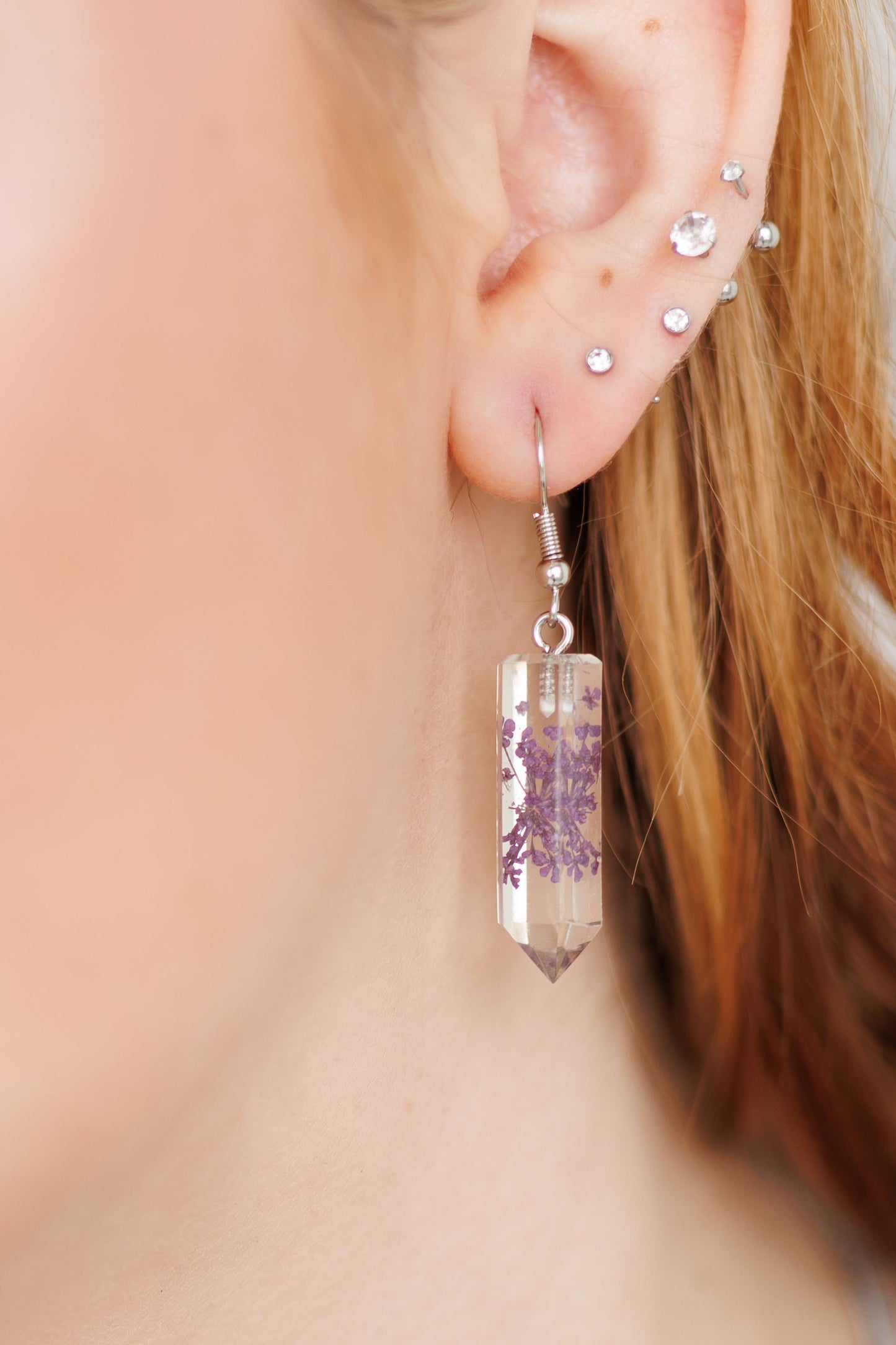 Beautiful Clear Resin Crystal Shaped Flower Earrings