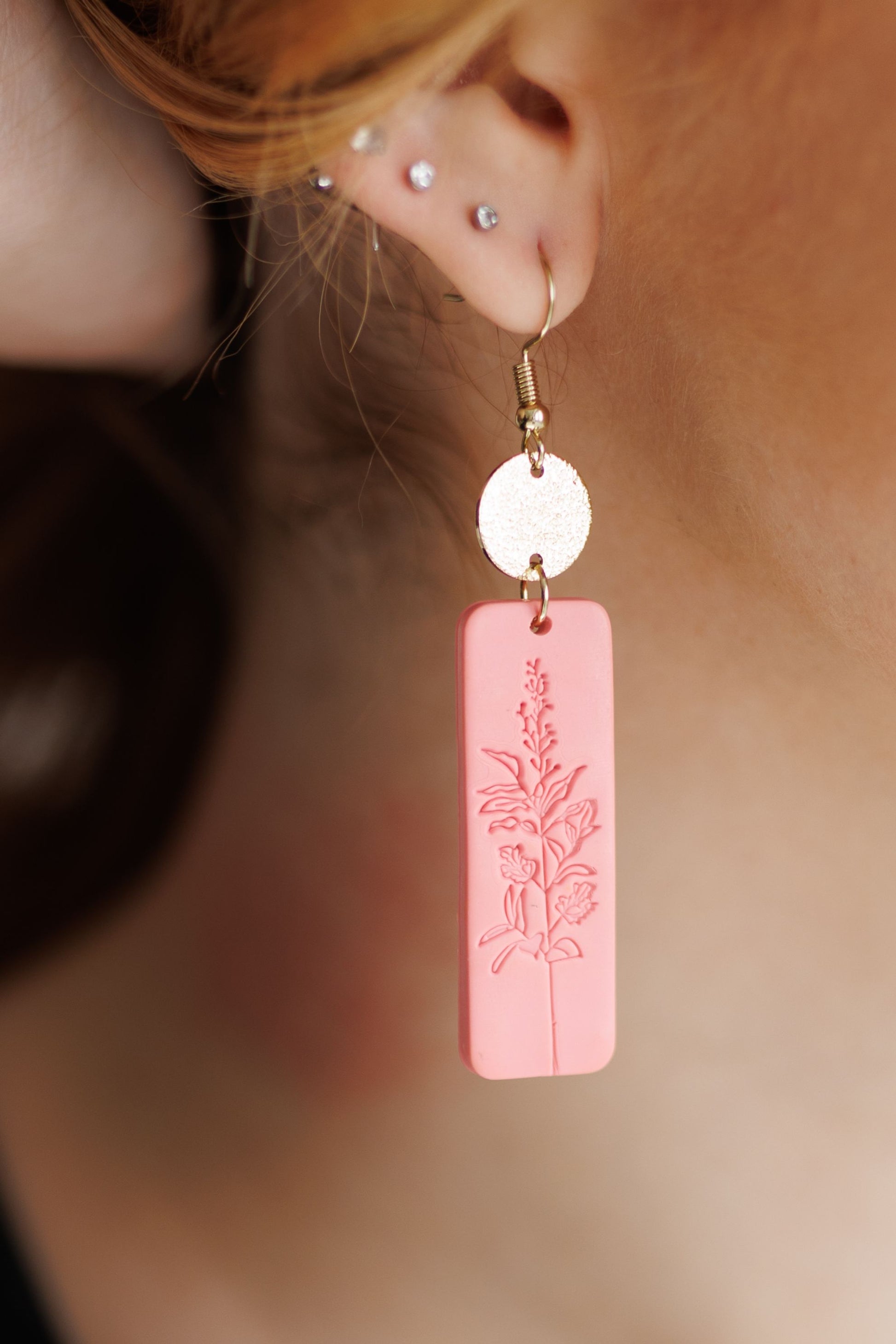 Beautiful Pink and Gold Floral Earrings
