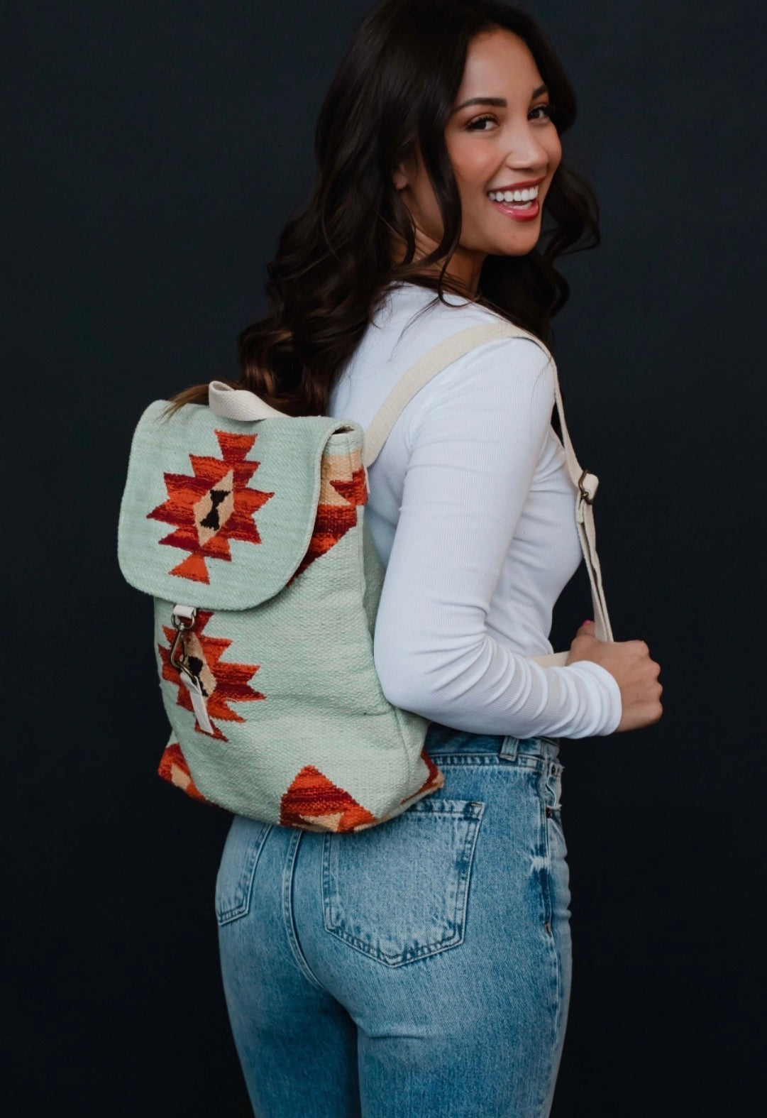 Mint & Multicolored Aztec Backpack