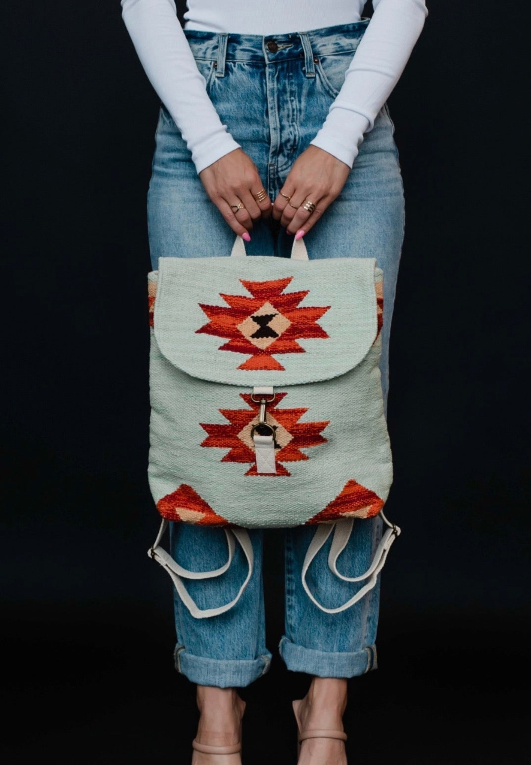 Mint & Multicolored Aztec Backpack
