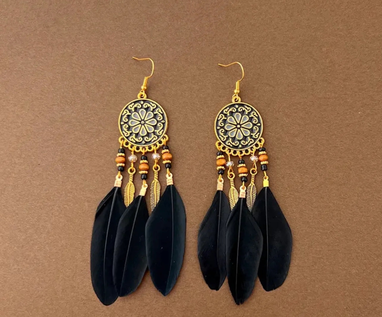 Beautiful Black Bohemian Feather Earrings