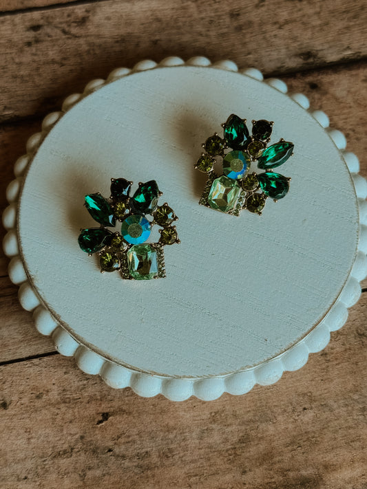 Beautiful Green Crystal Statement Earrings