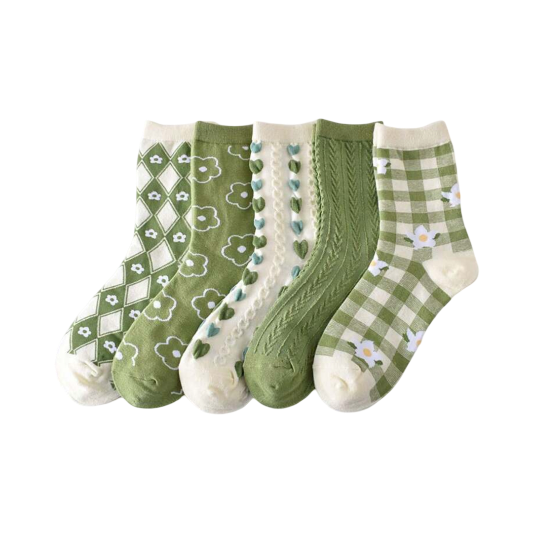 Adorable 5 Pair Green Socks