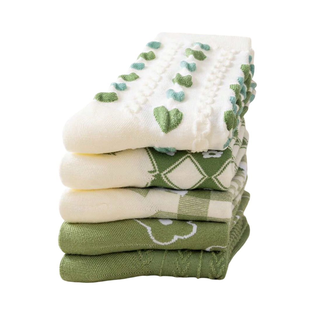 Adorable 5 Pair Green Socks