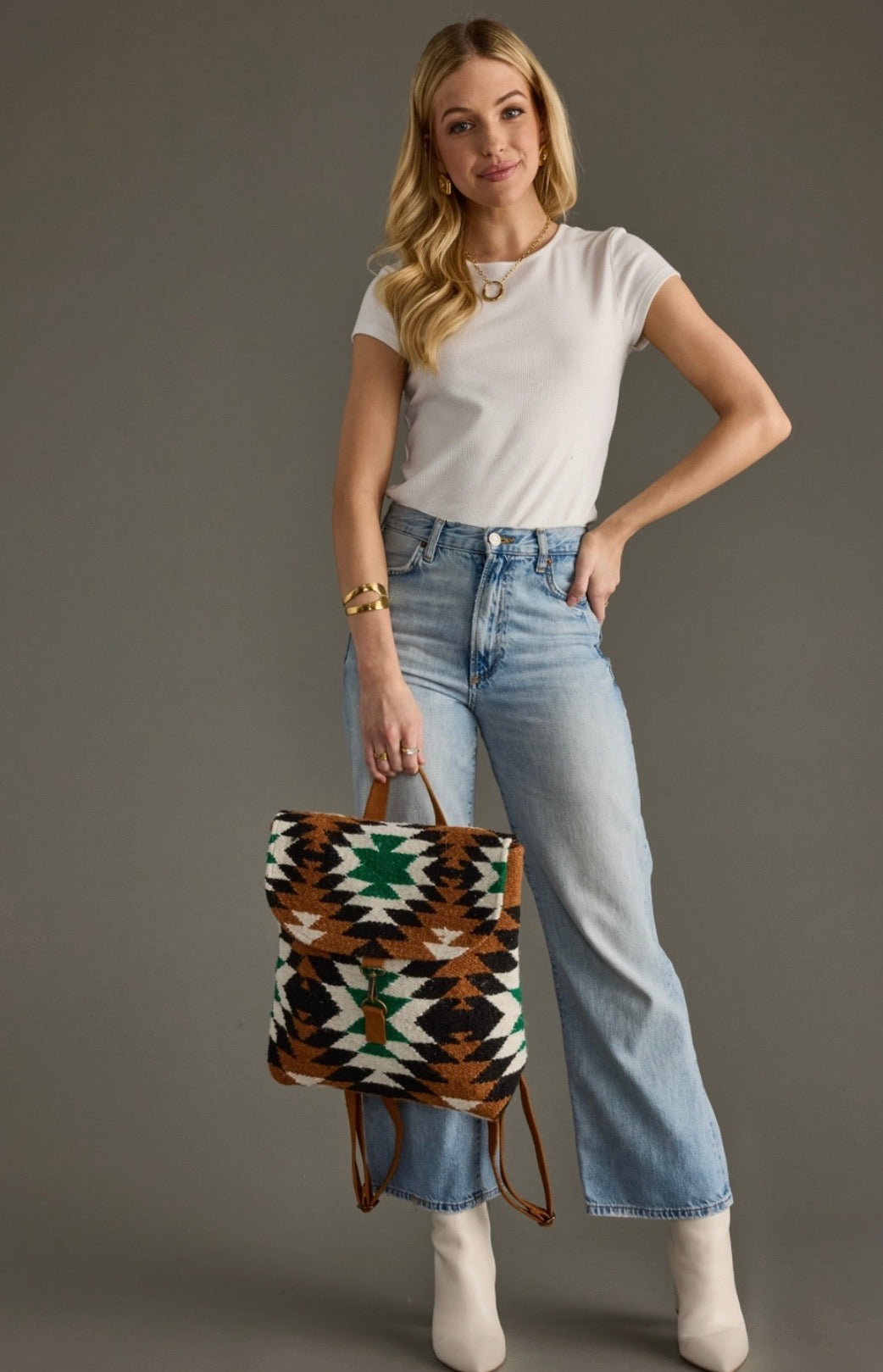 Brown, Black, Green & White Western Crossbody