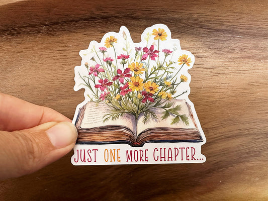 Just One More Chapter | Book with Flowers | Cute Sticker