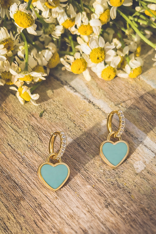 Adorable Gold and Turquoise Heart Huggies