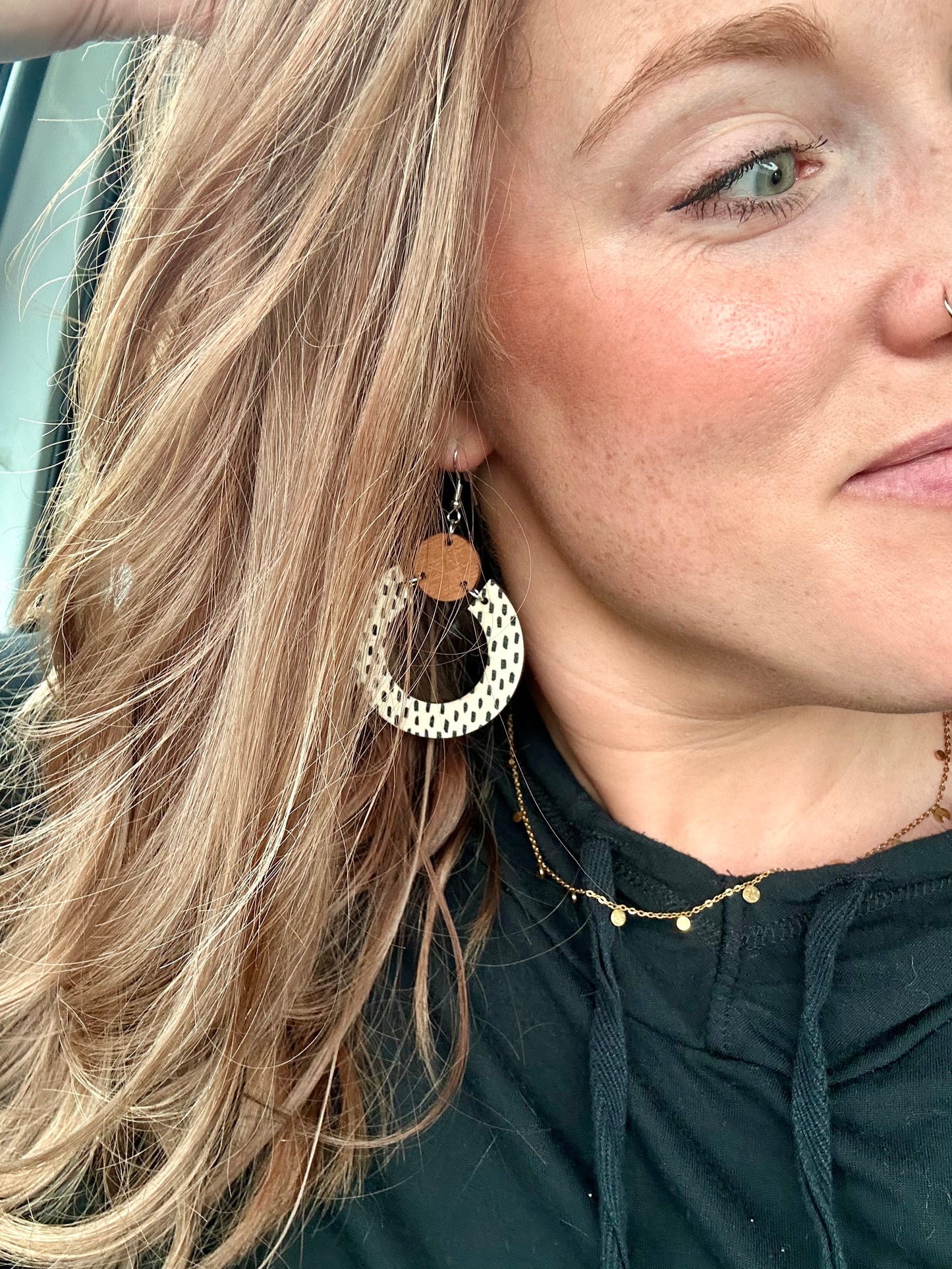 Beautiful White Wood Circle Earrings