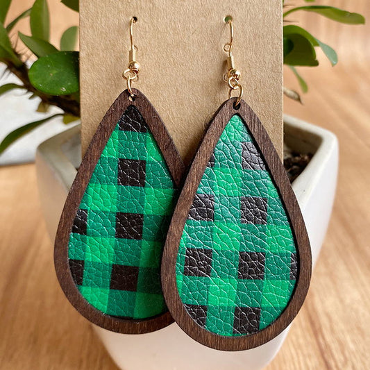 Festive Leather and Wood Christmas Earrings